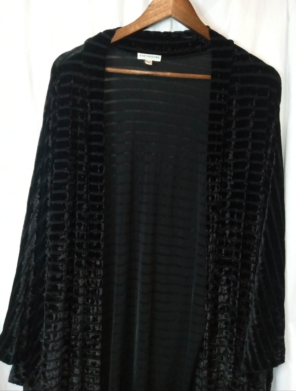 EARTHBOUND Black Velvet Horizontal Striped Cardigan Witchy Goth Festival Boho